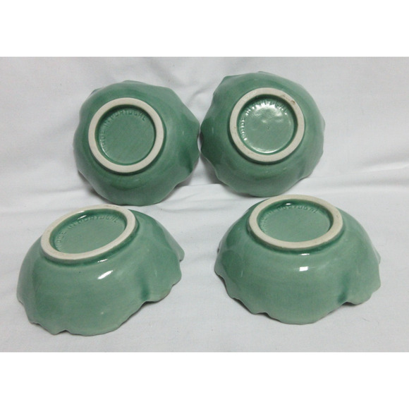4 Ceramic Glazed Cabbage Leaf Condiment Bowls Jadite Green Made in Portugal - Picture 3 of 4